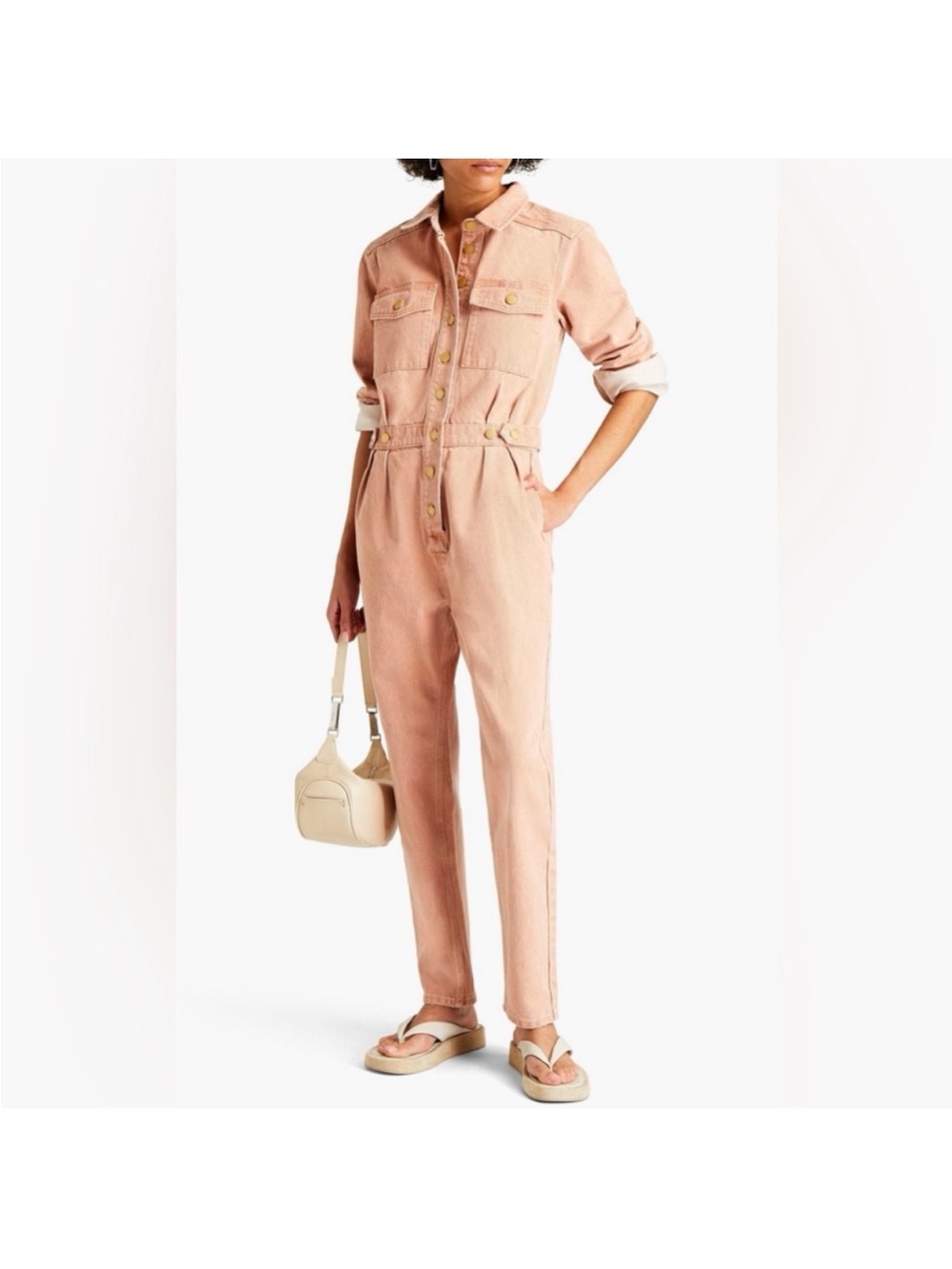 NEW Triarchy Denim Jumpsuit in Coral
